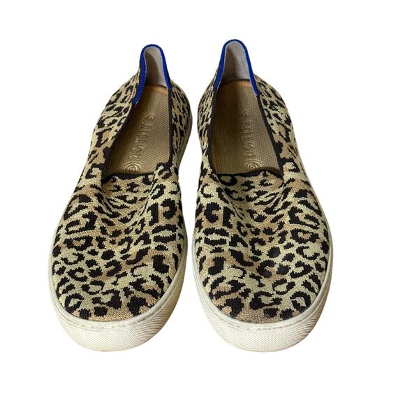 Rothy's Original Slip On Womens Tan Black Knit Leopard Casual Flat Shoes Size 10 - Picture 1 of 10